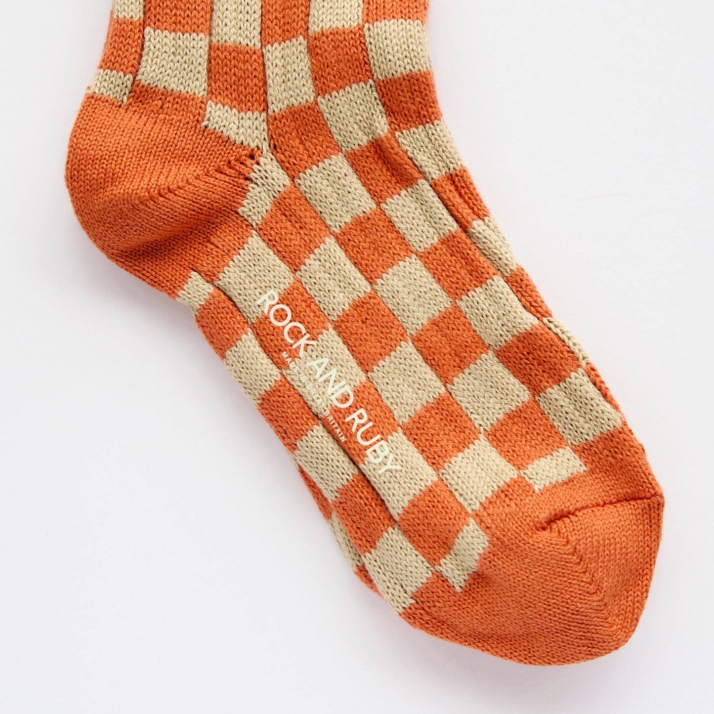Terracotta Edith Checked Cotton Socks: Terracotta