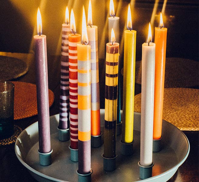 ABSTRACT Striped Beryl, Bokhara & Moonstone Eco Dinner Candles, 4 per pack: 6