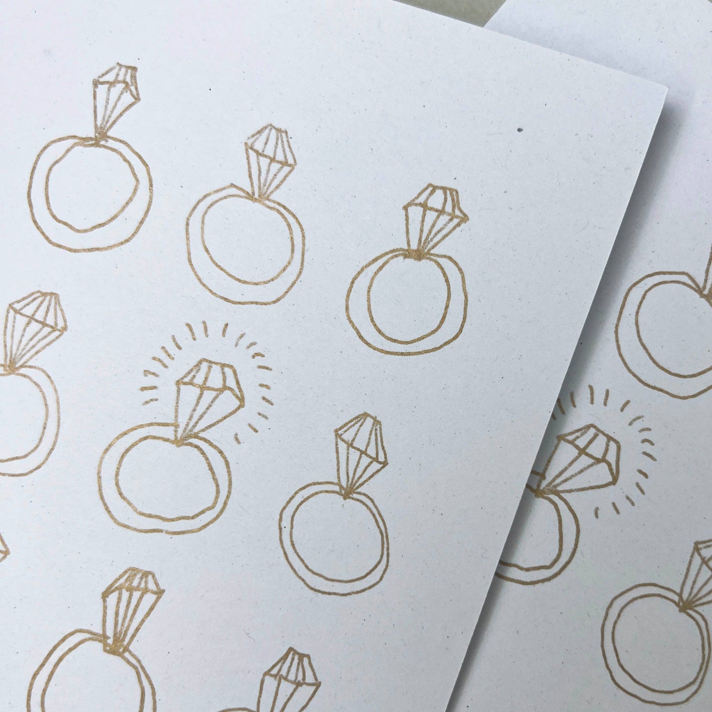 Engagement Ring Illustrated Risograph Card | Gold Ink: With Bio Cello
