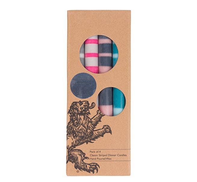 Mixed Set Pinks, Blues & Greys Striped Eco Dinner Candles, 4 per pack: 6
