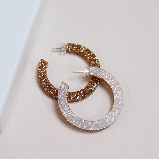 Perspex Colourful Hoop Earrings: Gold glitter
