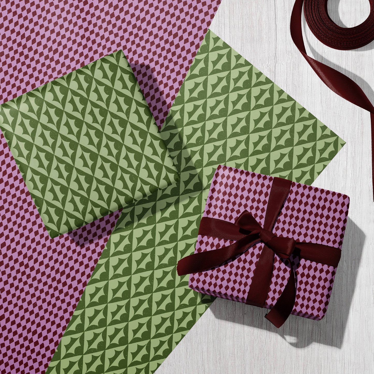 Plum Diamond | Modern Christmas Recycled Gift Wrap Paper