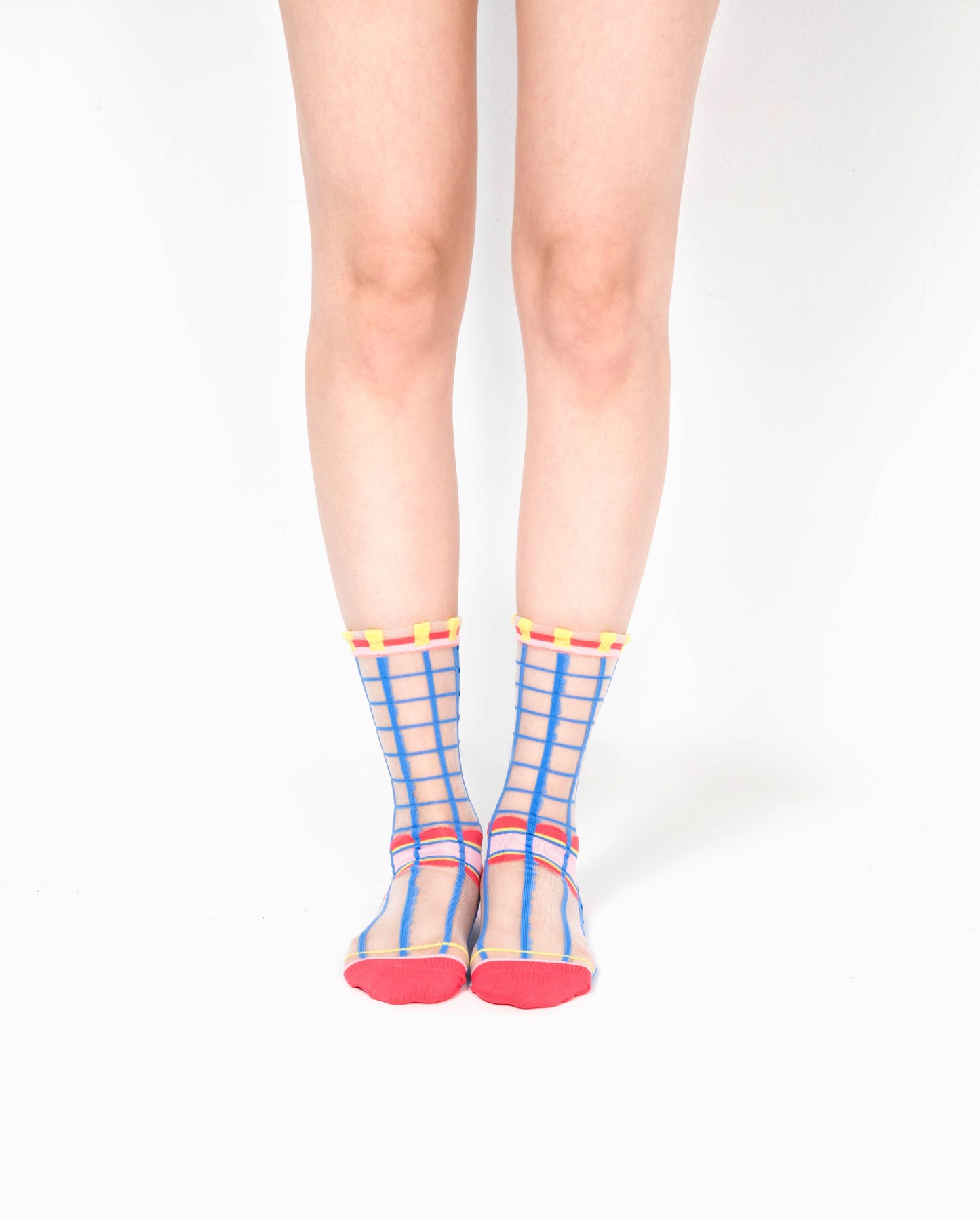 Grids with Polka Dots Sheer Socks - Blue