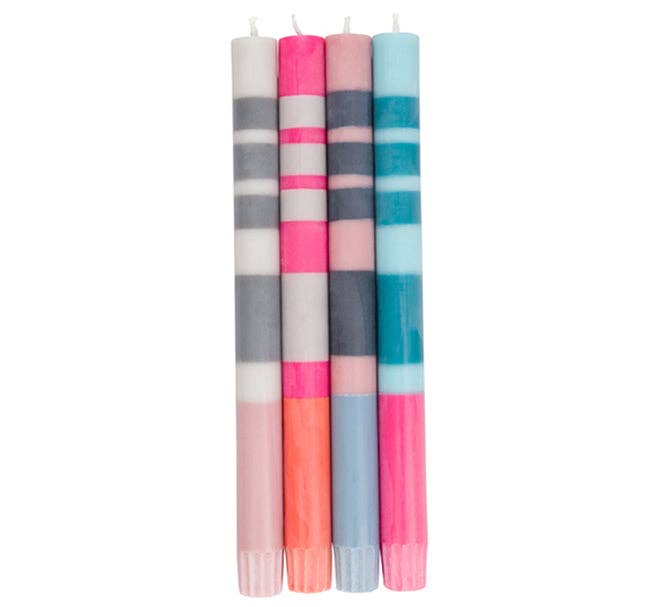 Mixed Set Pinks, Blues & Greys Striped Eco Dinner Candles, 4 per pack: 6