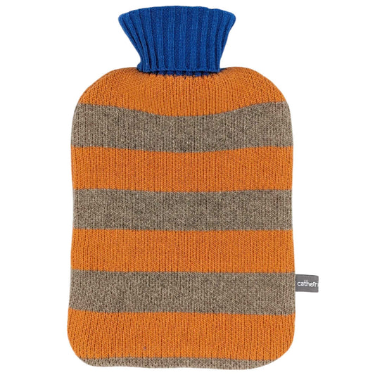 Lambswool Hot Water Bottle Covers & Bottles: BOTTLE & COVER - peach & mushroom stripe
