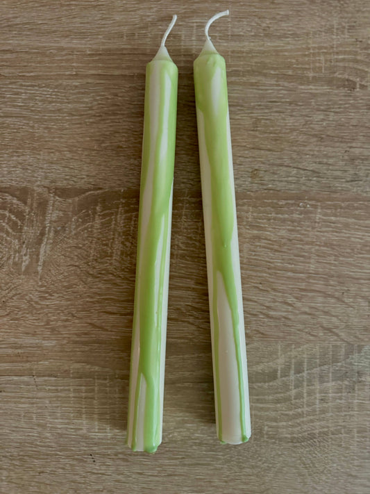 Festive Green Abstract Drip Candle sticks Set, Soy.