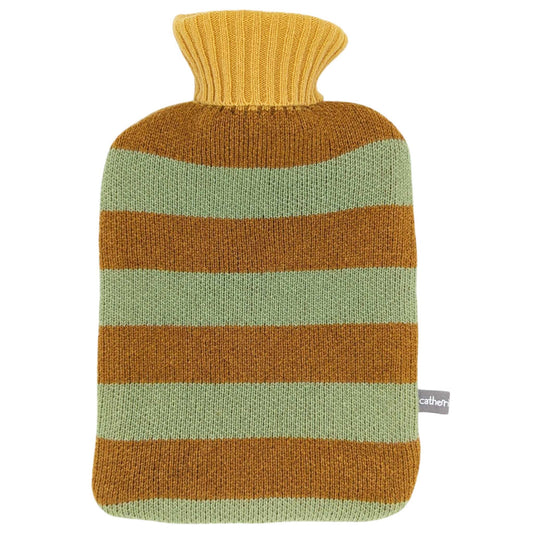 Lambswool Hot Water Bottle Covers & Bottles: COVER ONLY - mustard & mint stripe