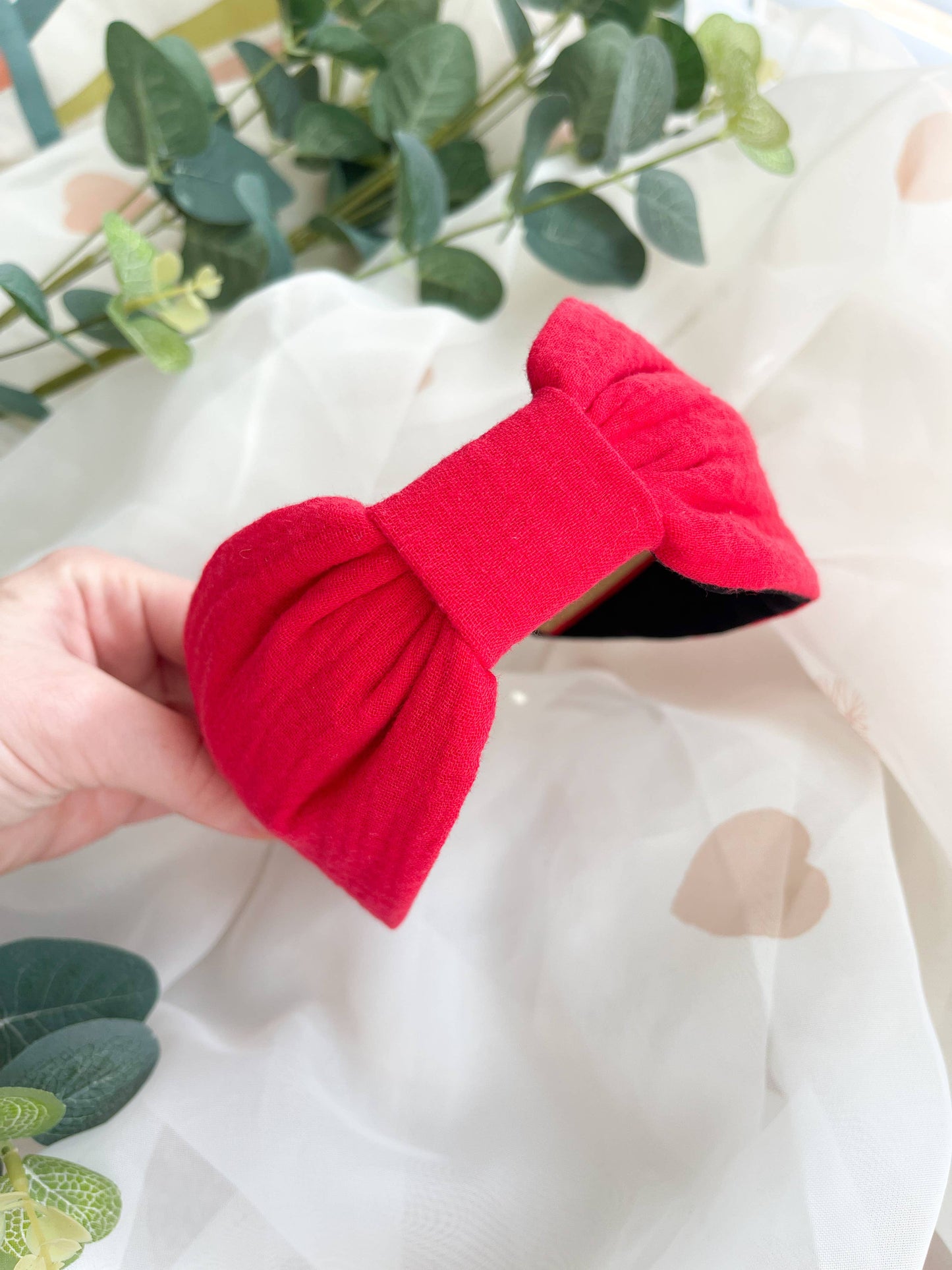 Womens Hair Accessory - Turban Fabric Headband - Red