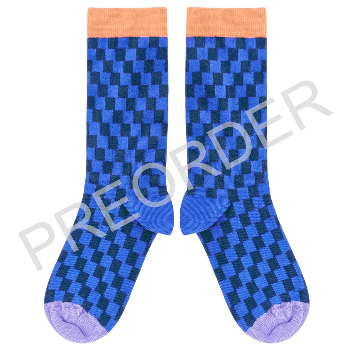Women's Organic Cotton Crew Socks 2026: SMALL CHECK - BLUE/TEAL / 4-7 UK / 6.5-9.5 US