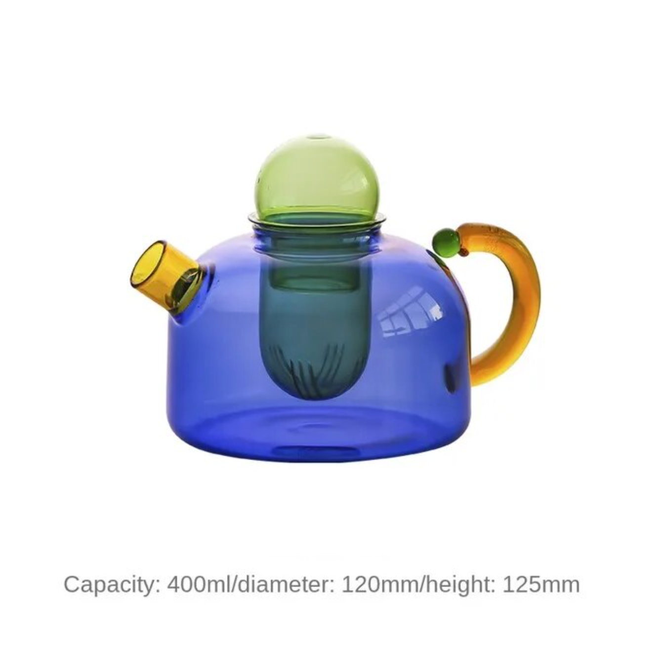 Contrasting Color Heat Resistant Glass Teapot and Cups: Blue Kettle