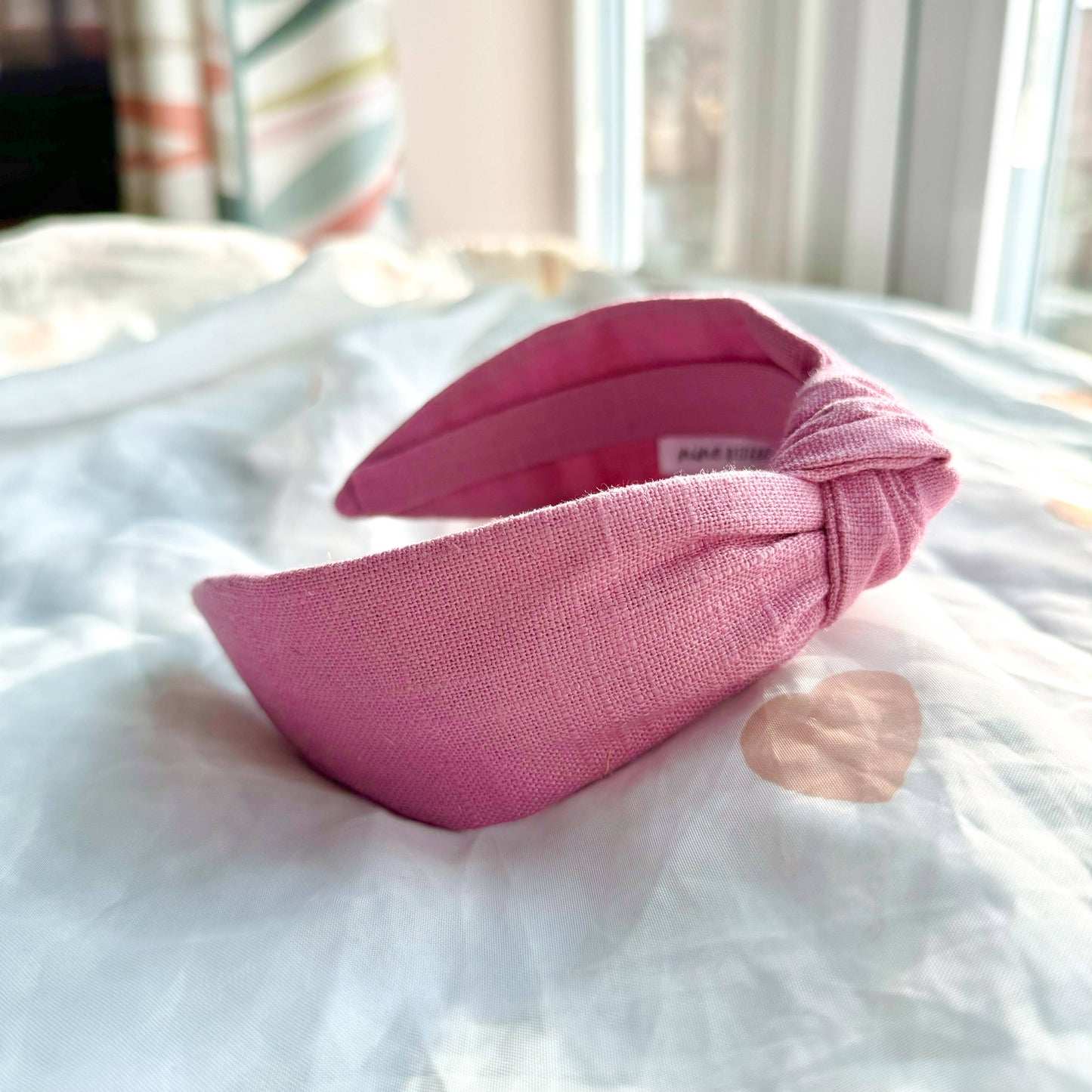 Knot Headband - Pink Linen - Fabric Hairband for Women