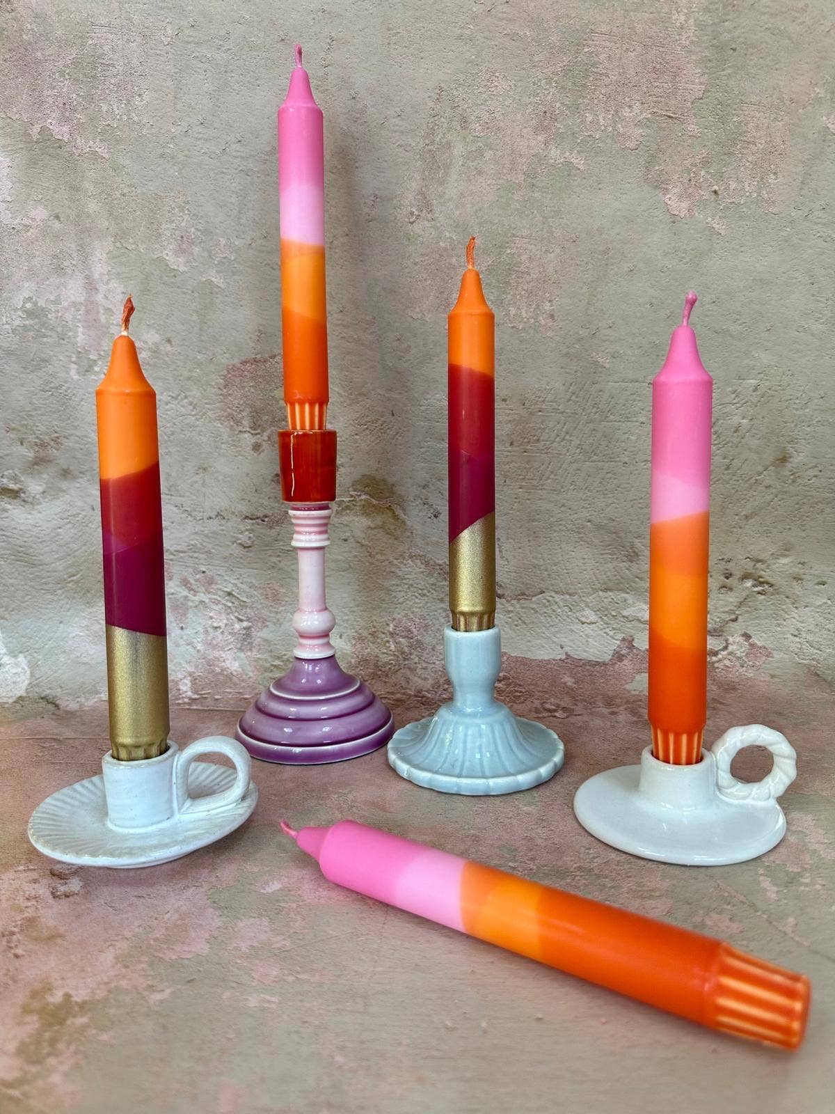 Colourful ‘Sunset’ Hand Dipped Orange & Pink Dinner Candles