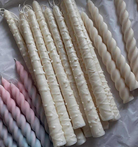 Snow Speckled Candle sticks Set. Vegan, Soy.