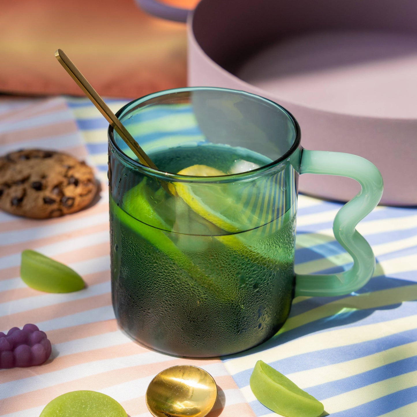 Helio Ferretti Wave Handled Glass Mug Jade
