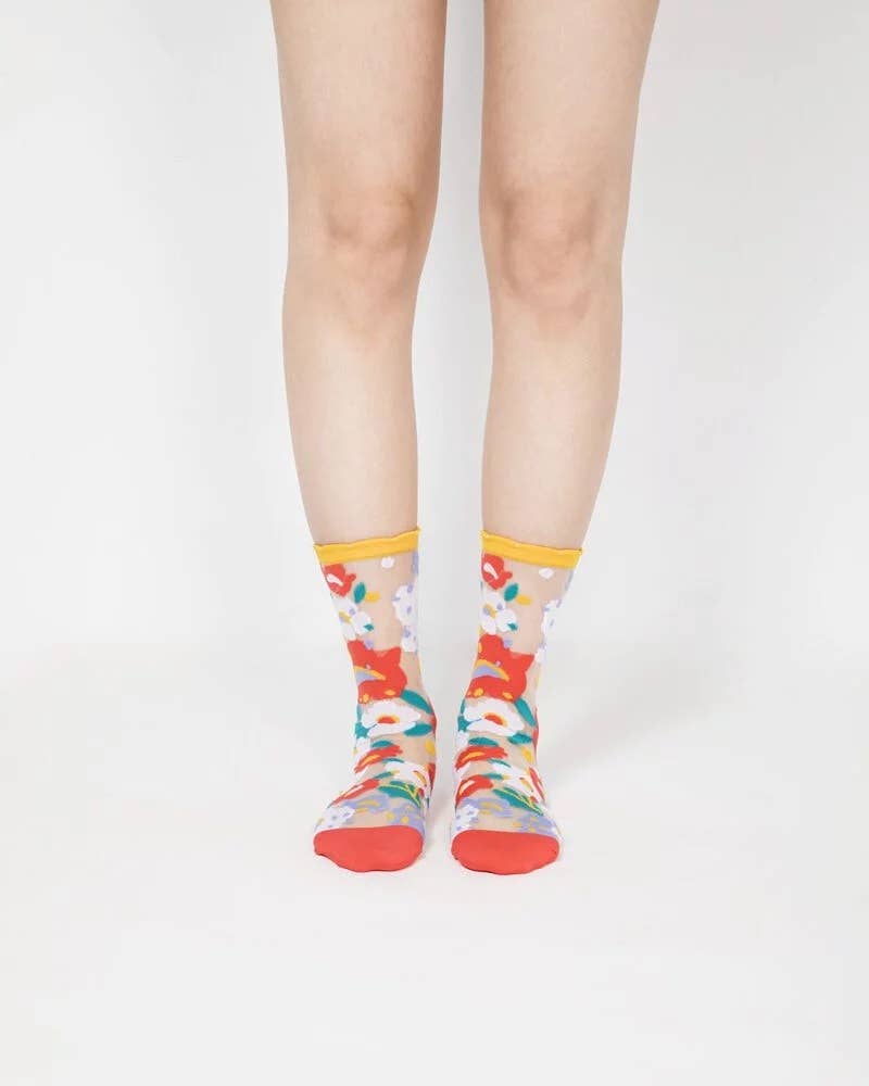 Flower Garden Sheer Socks - Yellow