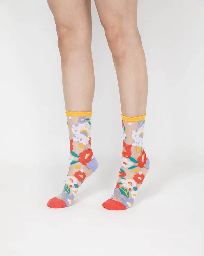 Flower Garden Sheer Socks - Yellow