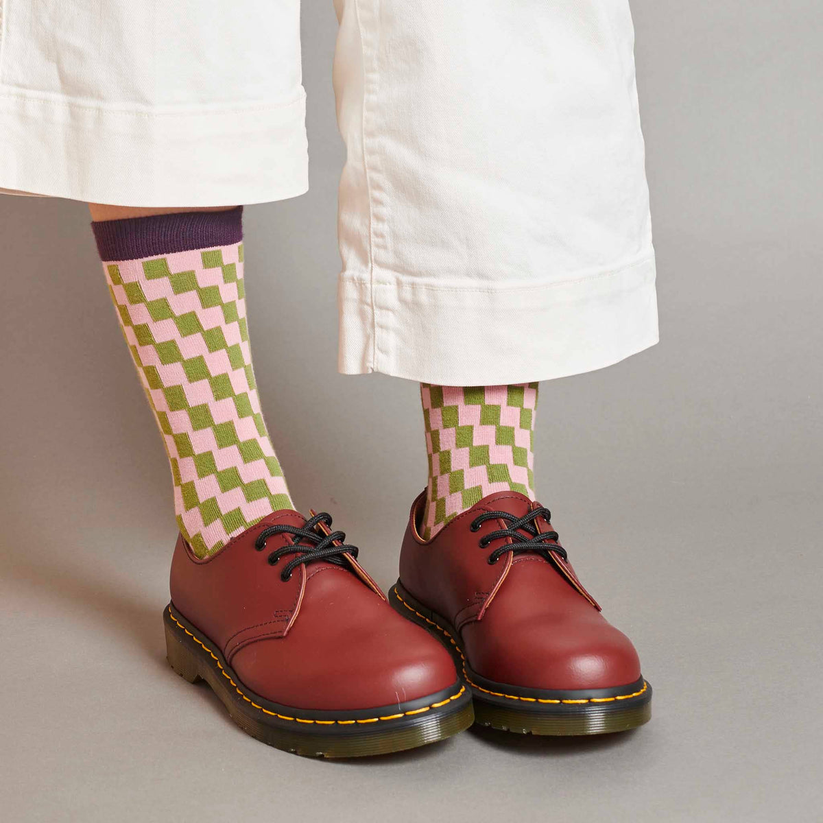 Women's Organic Cotton Crew Socks 2026: SMALL CHECK - BLUE/TEAL / 4-7 UK / 6.5-9.5 US