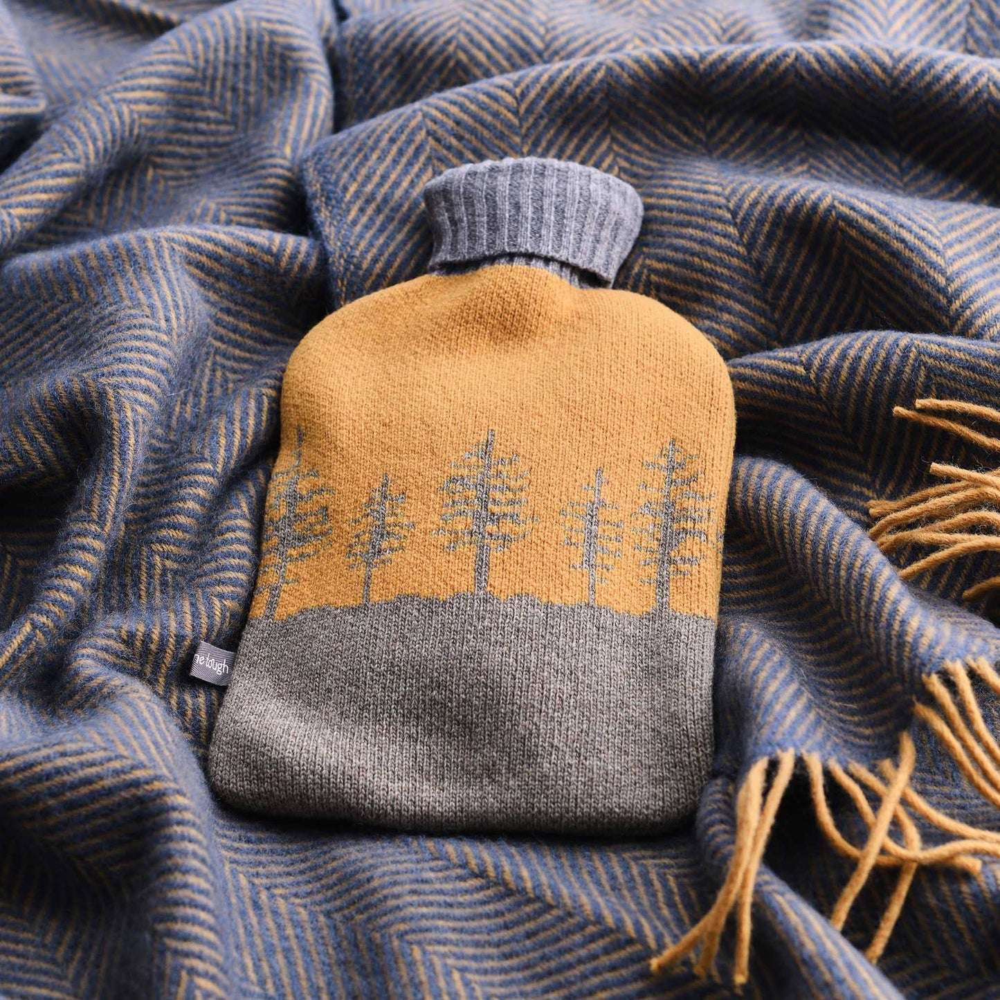 Lambswool Hot Water Bottle Covers & Bottles: COVER ONLY - plum & mustard fairisle
