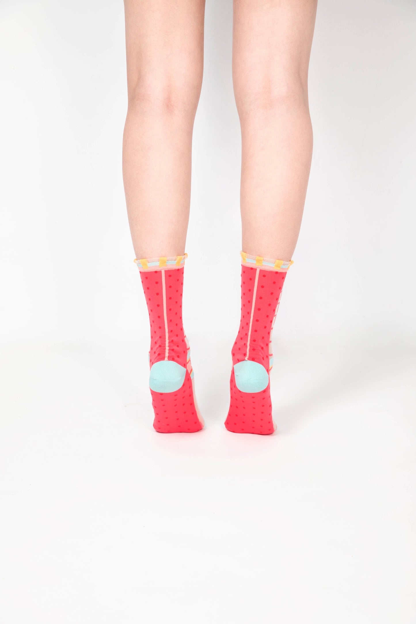 Grids with Polka Dots Sheer Socks - watermelon pink