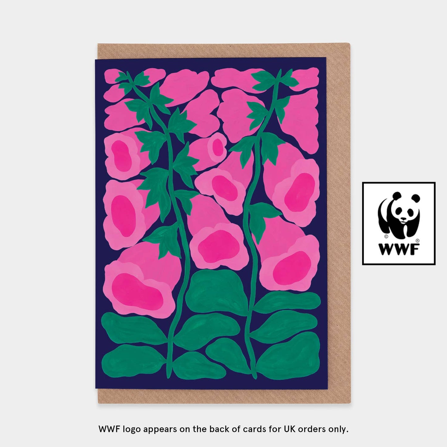 Foxglove (Pink) WWF Greetings Card: UK (includes WWF-UK logo)