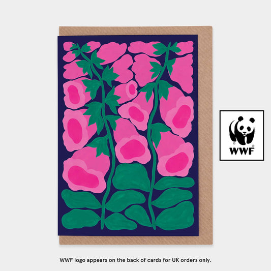 Foxglove (Pink) WWF Greetings Card: UK (includes WWF-UK logo)