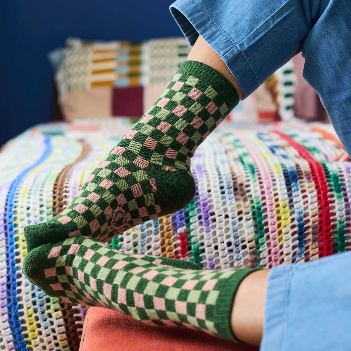 Women's Lambswool Ankle Socks 2026: FAIR ISLE - MINT / TEAL
