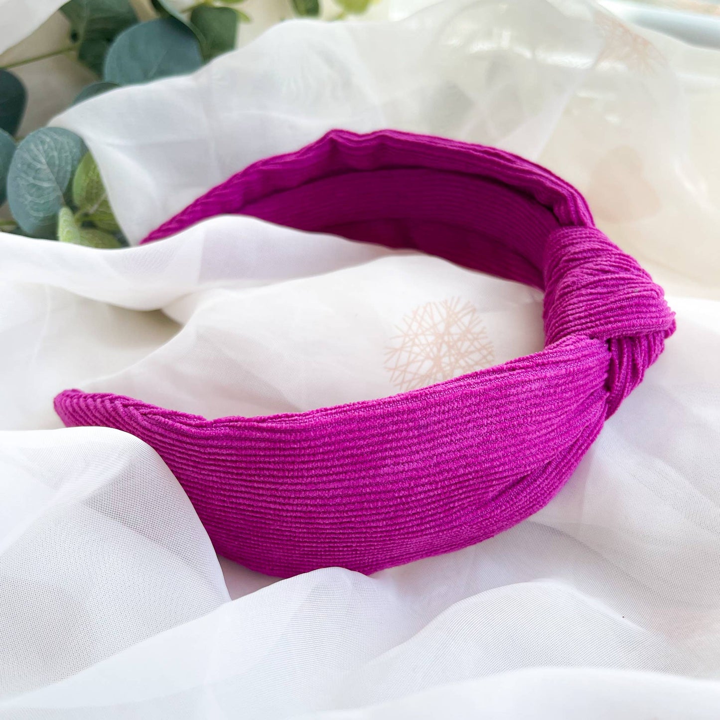 Hot Pink Corduroy Knot Headband for Women, Ladies Accessory