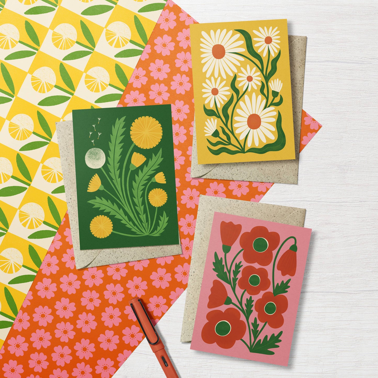Corn Poppy | Modern-Retro Floral Reusable Greeting Card: Naked