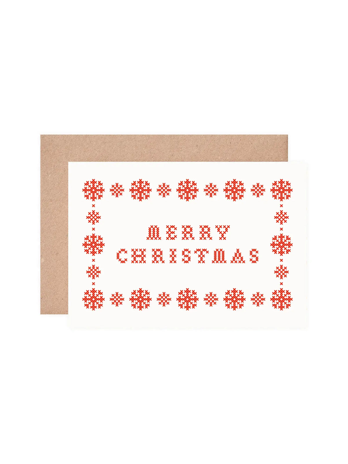 Merry Christmas Cross Stitch Card | Red | Screen Print: No (Naked)