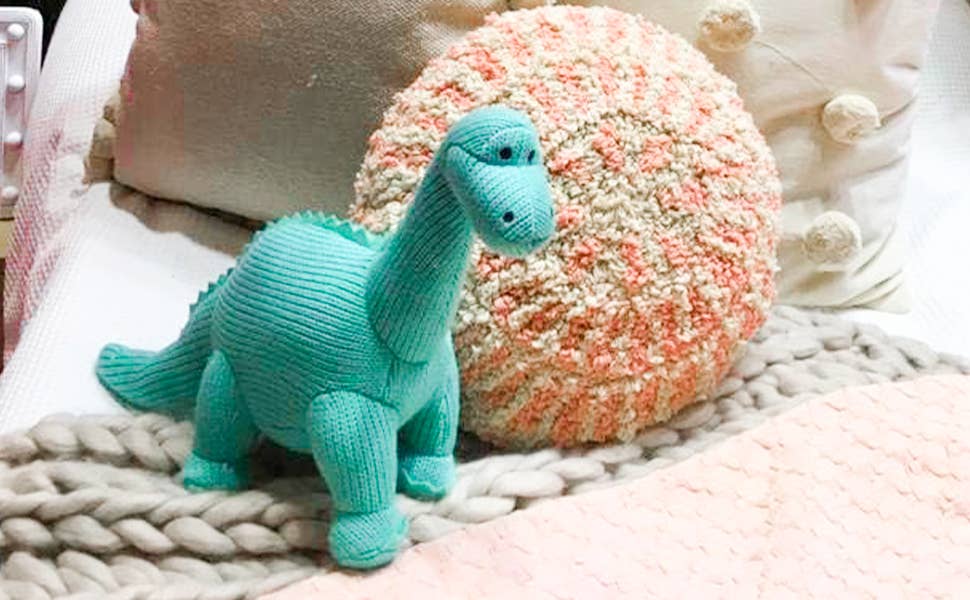 Knitted Diplodocus Dinosaur Plush Toy - Ice Blue