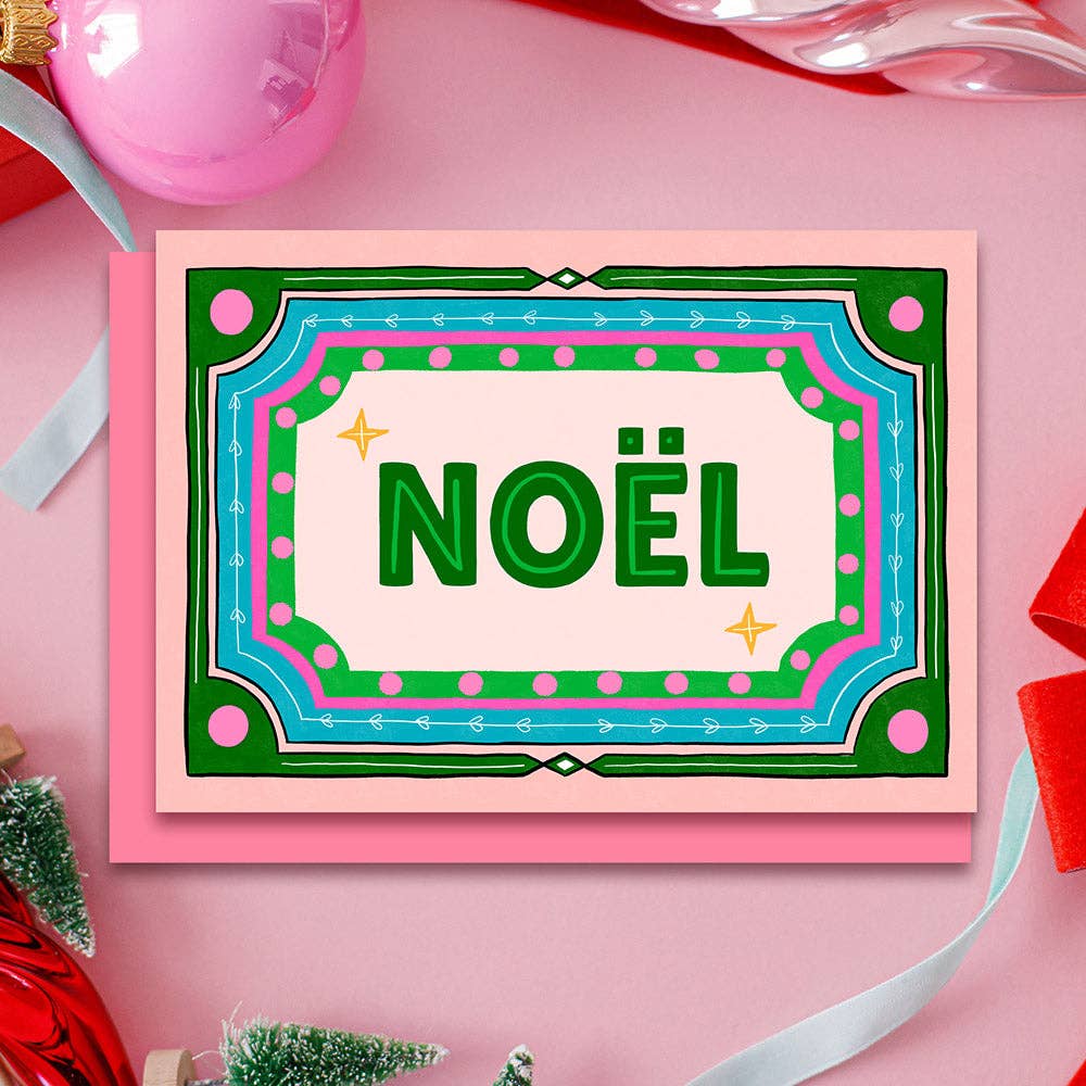 "Noel" Christmas Card | Colourful Vintage Retro Frame