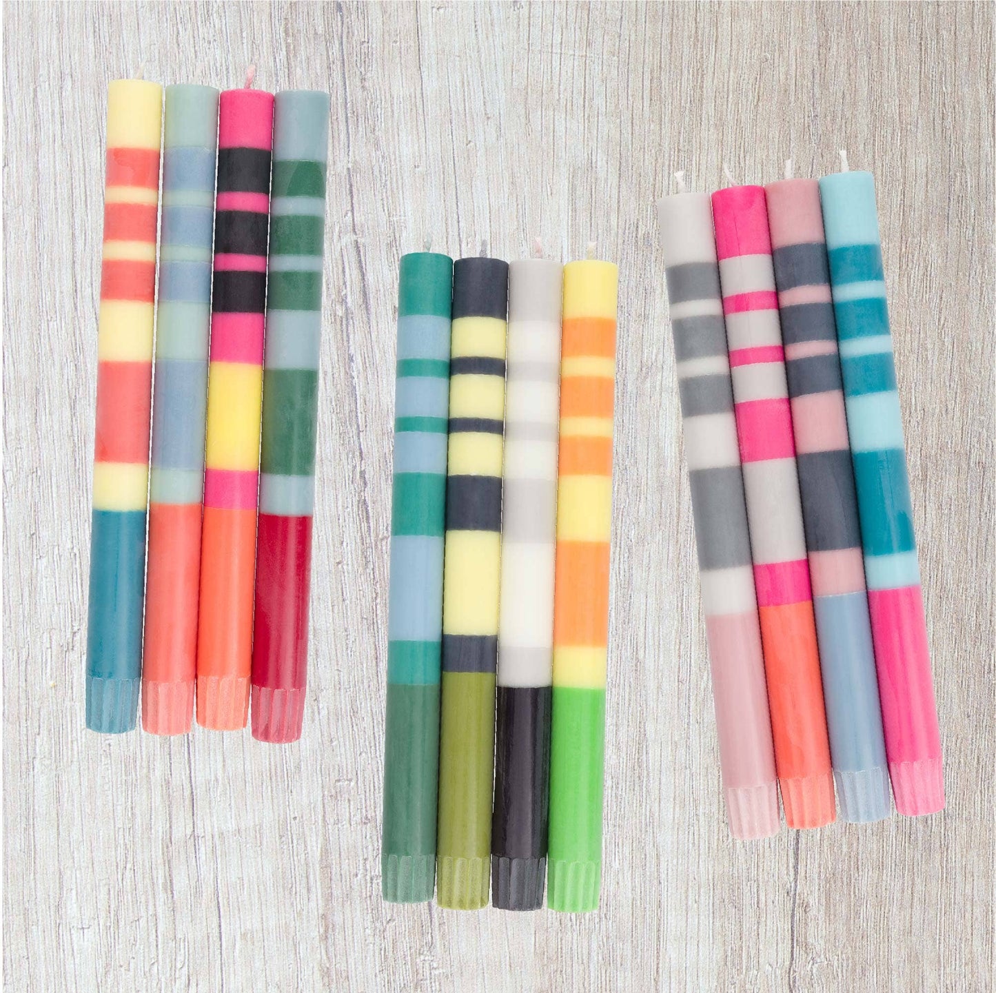 Mixed Set Pinks, Blues & Greys Striped Eco Dinner Candles, 4 per pack: 6