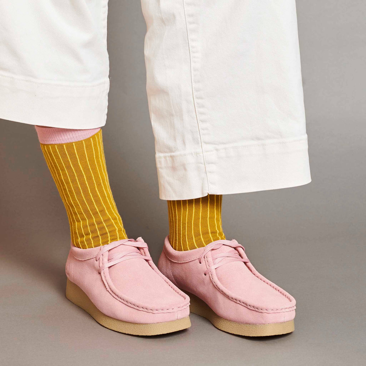 Women's Organic Cotton Crew Socks 2026: PINSTRIPE - DARK GREY/PEACH / 4-7 UK / 6.5-9.5 US