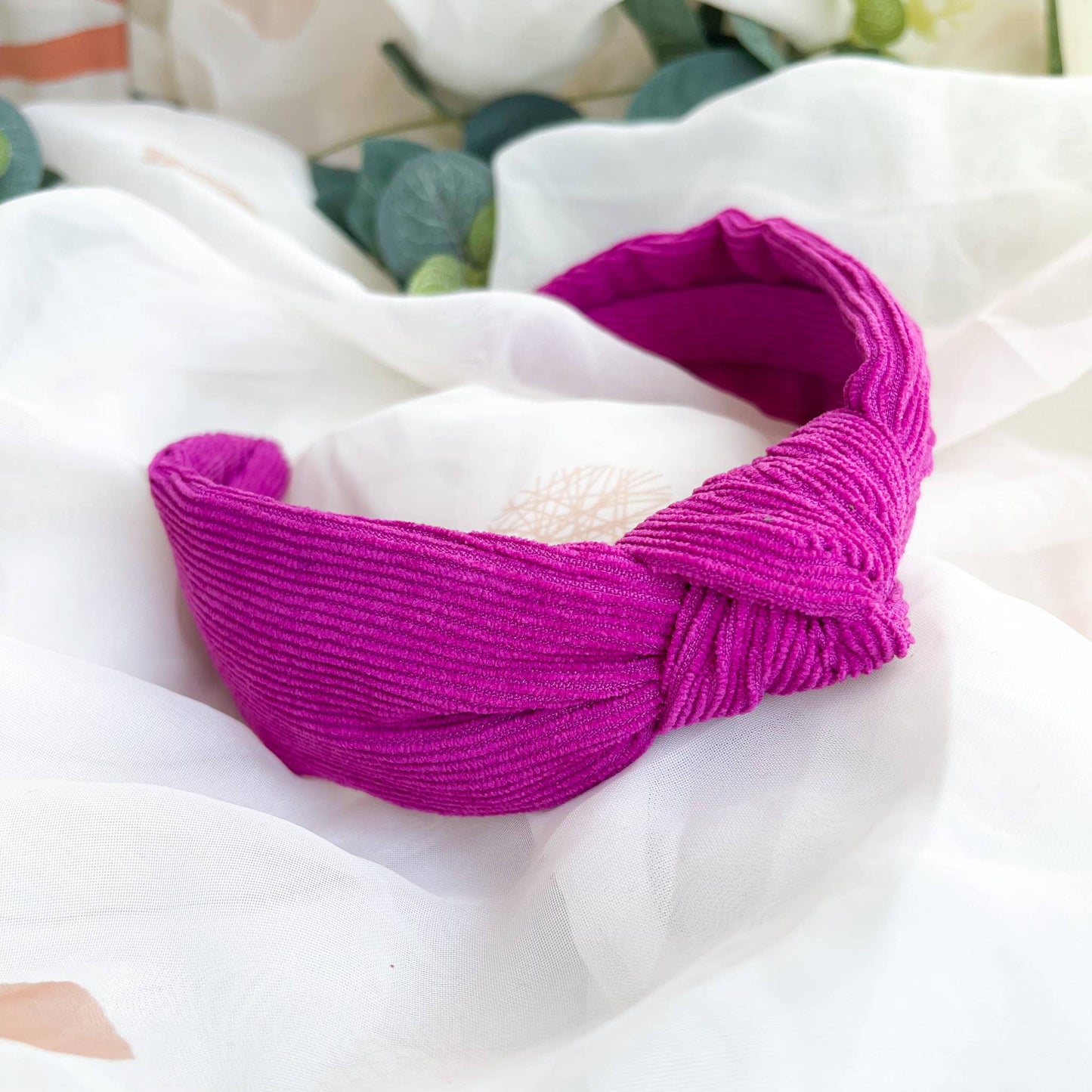 Hot Pink Corduroy Knot Headband for Women, Ladies Accessory
