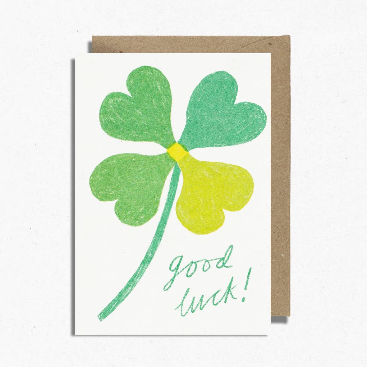 Good Luck Risograph Card | Green Clover: With Bio Cello