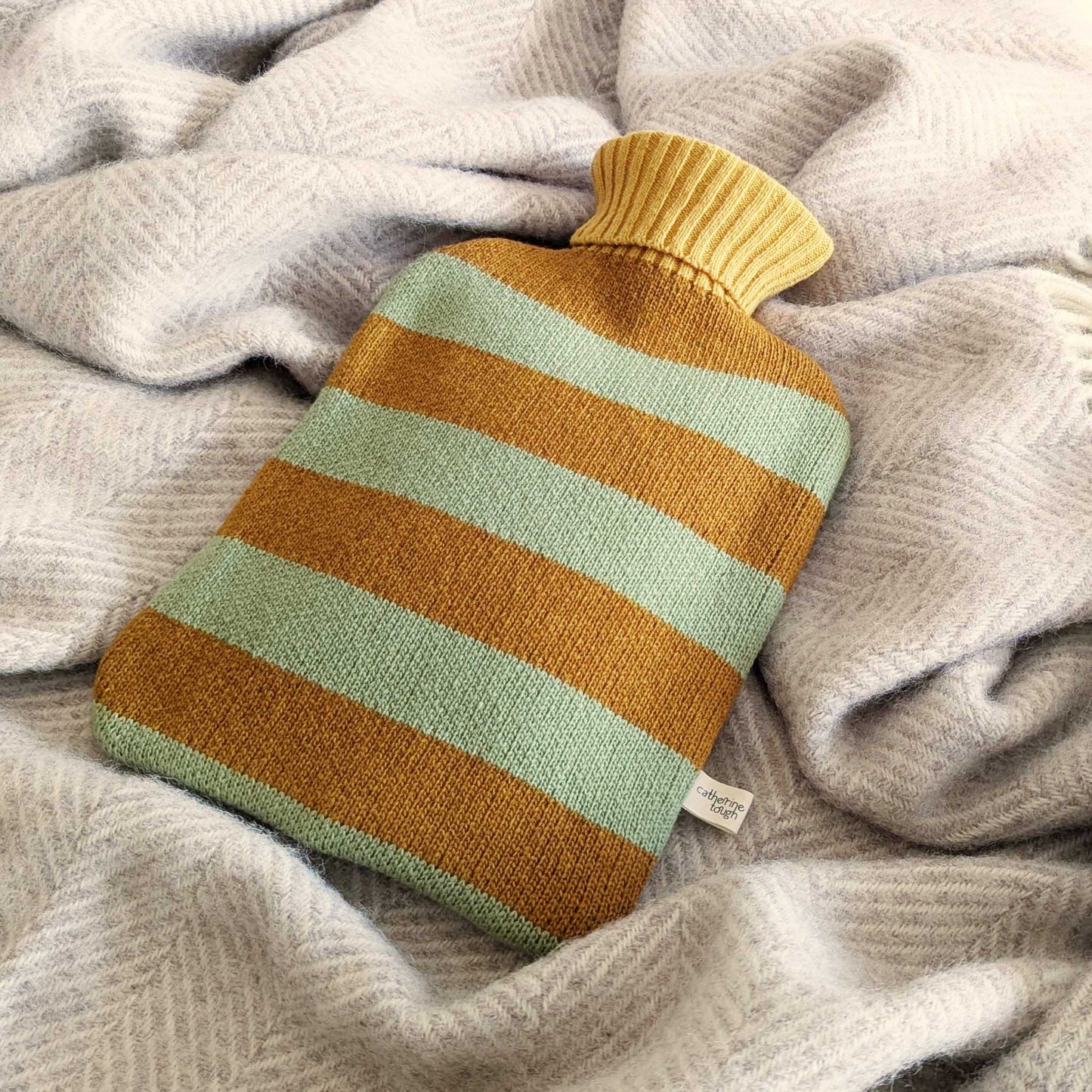 Lambswool Hot Water Bottle Covers & Bottles: COVER ONLY - plum & mustard fairisle