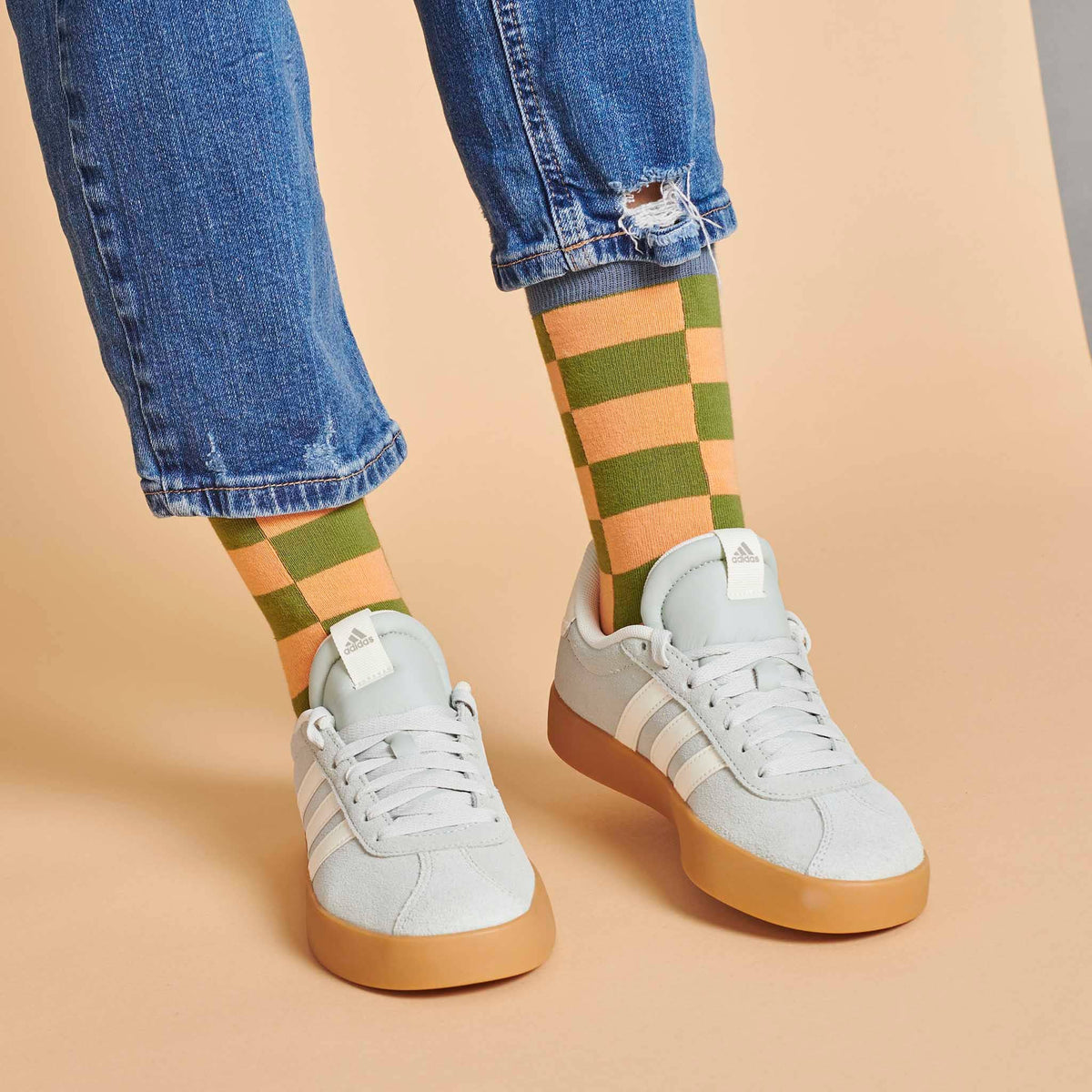 Women's Organic Cotton Crew Socks 2026: LARGE CHECK - RED/LIGHT PINK / 4-7 UK / 6.5-9.5 US