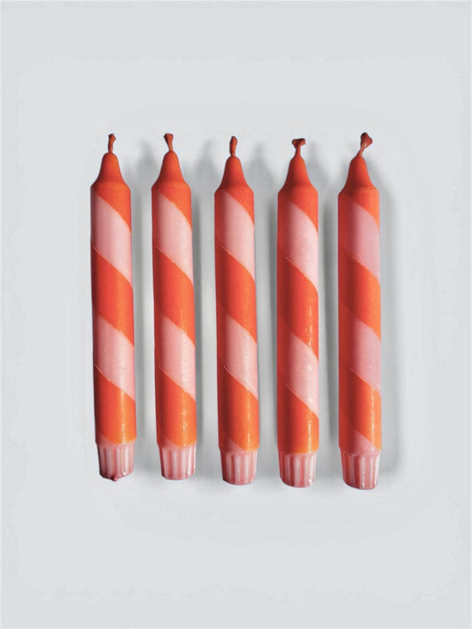 Hand Dipped Colourful pink punch and orange Stripe Candles 
