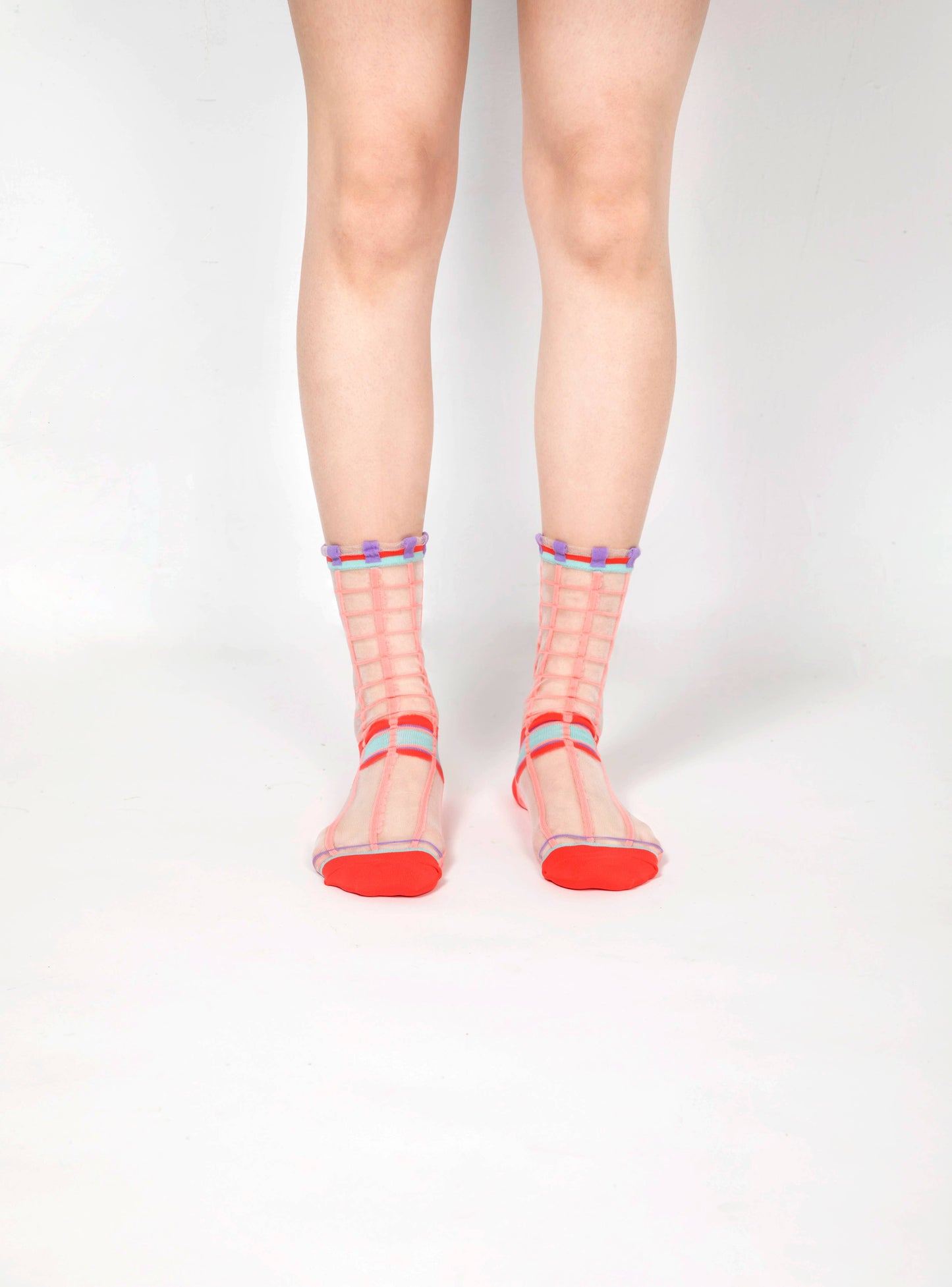 Grids with Polka Dots Sheer Socks - Light Pink