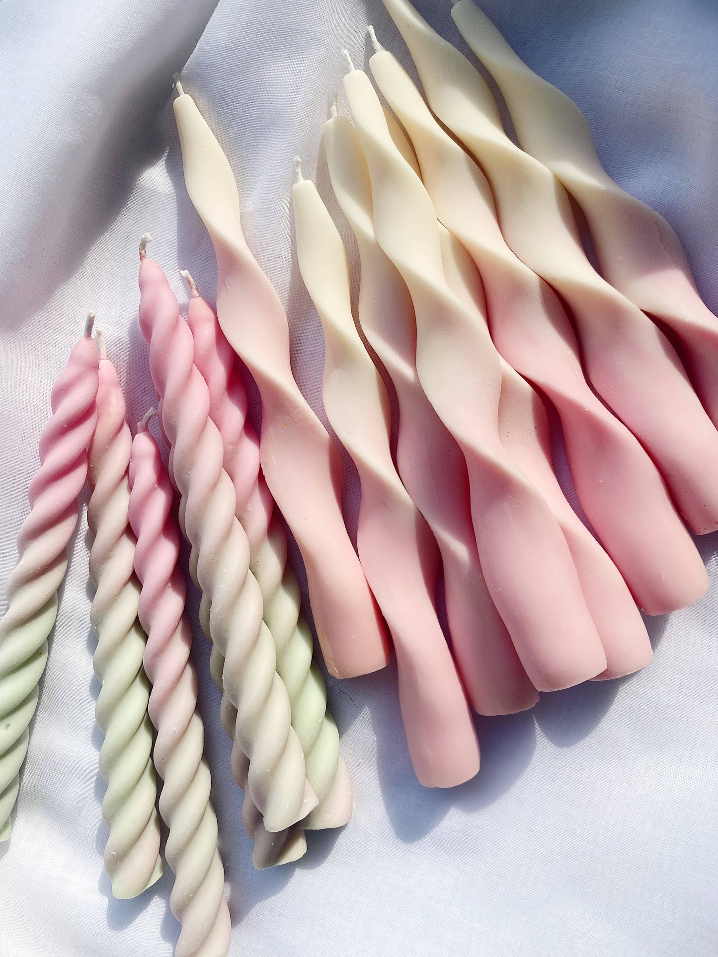 Strawberry Whip Ribbon Candle sticks set. Vegan, soy.