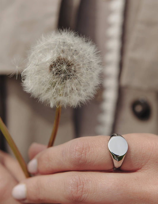 Silver Round Signet Ring, Waterproof: Large