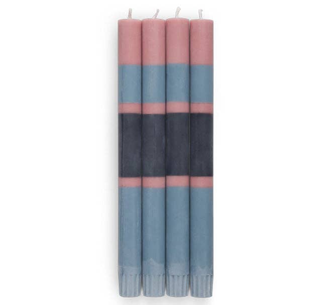 Striped Old Rose, Indigo & Pompadour Eco Dinner Candles, 4 per pack: 6