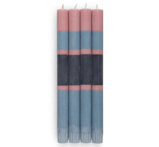 Striped Old Rose, Indigo & Pompadour Eco Dinner Candles, 4 per pack: 6