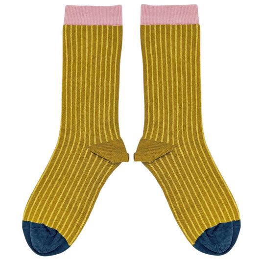 Women's Organic Cotton Crew Socks 2026: PINSTRIPE - YELLOW/GREEN / 4-7 UK / 6.5-9.5 US
