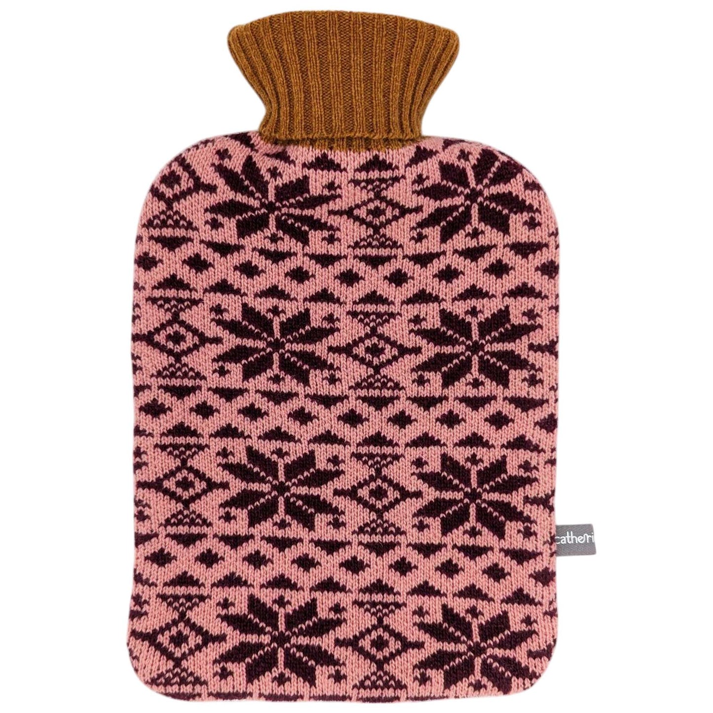 Lambswool Hot Water Bottle Covers & Bottles: BOTTLE & COVER - peach & mushroom stripe
