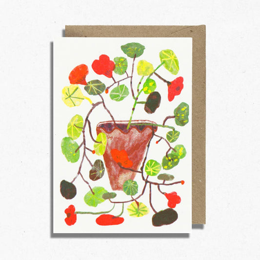 Nasturtium Card | Risograph Printed | Flower Gardening Card: With Bio Cello