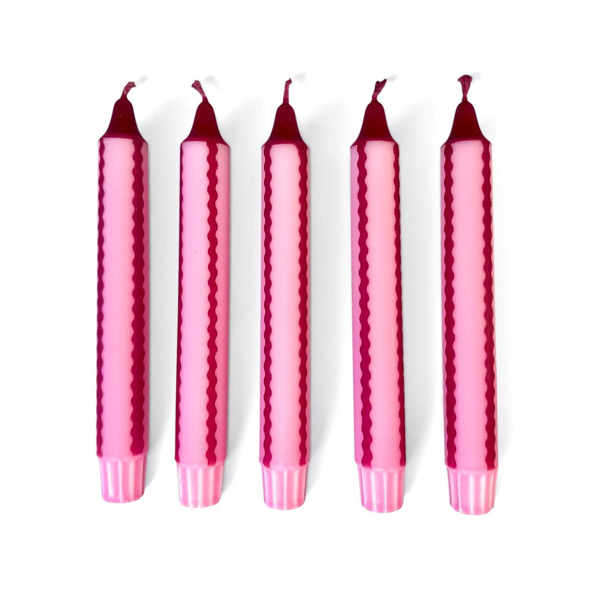Pink & Burgundy Hand Dipped Scallop Stripe Dinner Candles