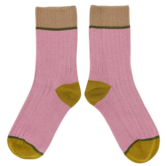 Unisex Thick Organic Cotton Socks: Dusky pink - colour block / 8-11 UK / 8.5-11.5 US
