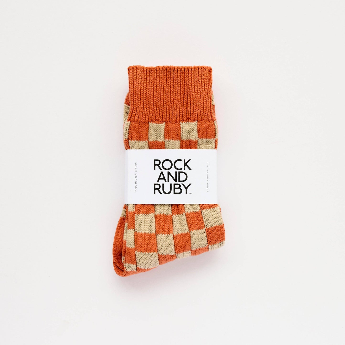 Terracotta Edith Checked Cotton Socks: Terracotta