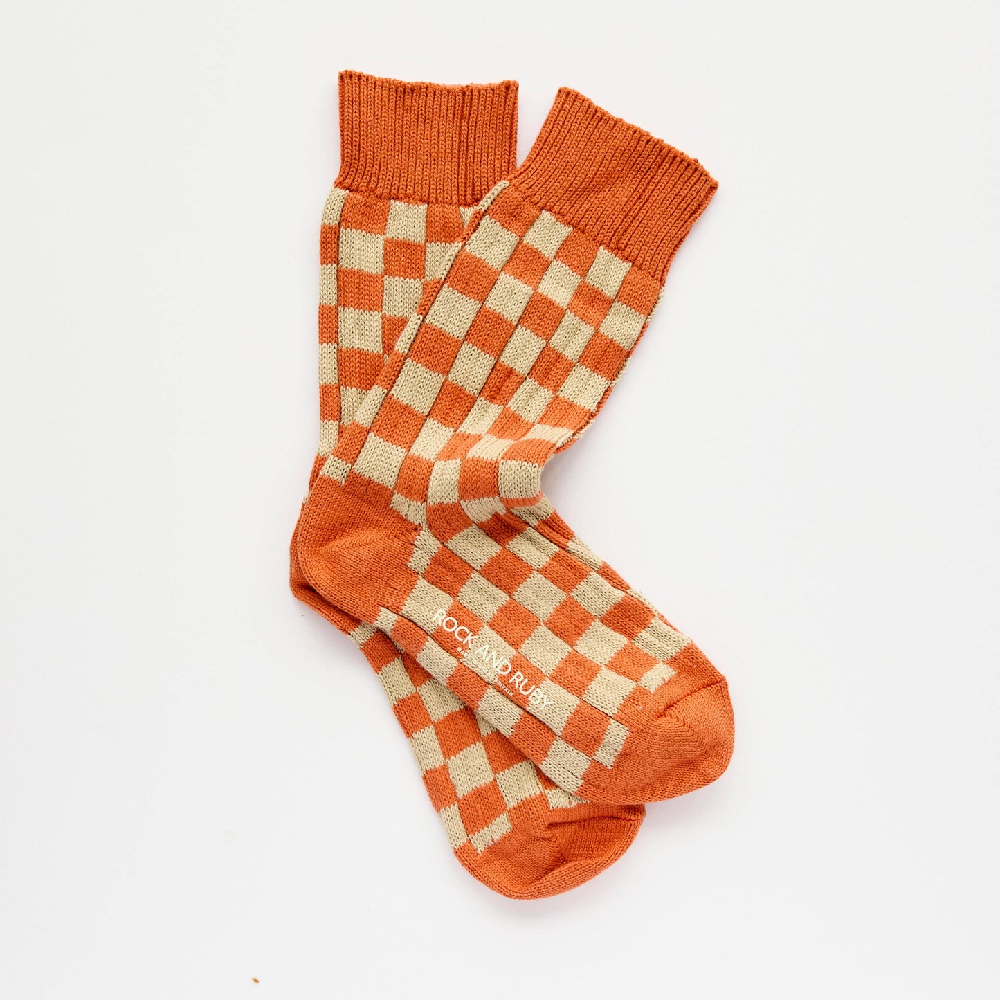 Terracotta Edith Checked Cotton Socks: Terracotta